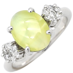 リング 指輪 キャッツアイ ダイヤリング Pt900 シルバー 猫目石  中古