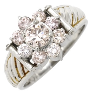 リング 指輪 ダイヤモンド Pt900 シルバー フラワーモチーフ ファンシーライトブラウンピンクダイヤ  中古