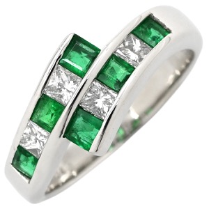 リング 指輪 エメラルド ダイヤモンド リング Pt900 シルバー グリーン 緑 プリンセスカット  中古