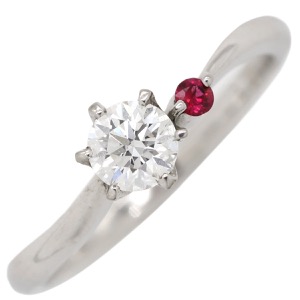 リング 指輪 ダイヤ ルビー リング K18WG シルバー 立爪  中古