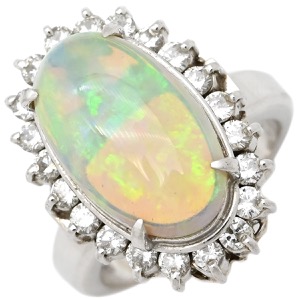 リング 指輪 オパール ダイヤリング Pt900 シルバー 白 ホワイト  中古