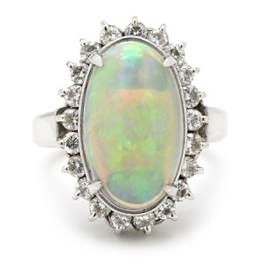 リング 指輪 オパール ダイヤリング Pt900 シルバー 白 ホワイト  中古