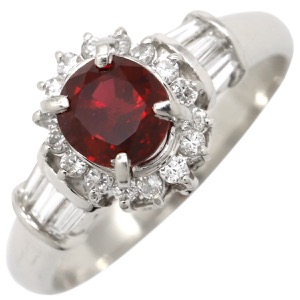 リング 指輪 ルビー ダイヤリング Pt900 シルバー レッド 赤  中古
