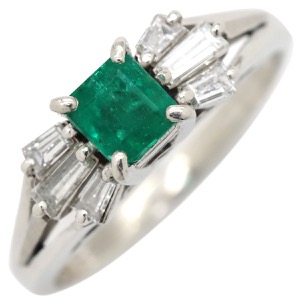 リング 指輪 エメラルド ダイヤモンド リング Pt900 シルバー グリーン 緑   中古