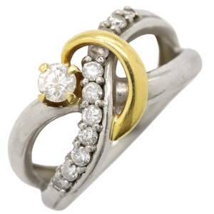 リング 指輪 ダイヤリング Pt900 シルバー コンビリング 1Pダイヤ  中古