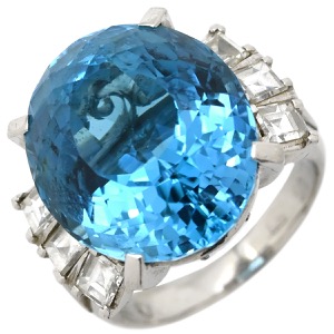 リング 指輪 ブルートパーズ ダイヤ Pt900 シルバー 青  中古