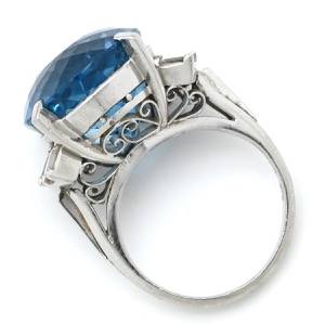 リング 指輪 ブルートパーズ ダイヤ Pt900 シルバー 青  中古