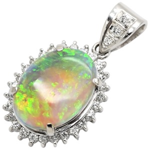 ペンダントトップ オパール ダイヤ ペンダントトップ Pt900 シルバー ペンダントヘッド  中古