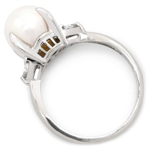 リング 指輪 パール ダイヤリング Pt900 シルバー 1粒 1P アコヤパール  中古