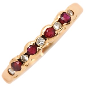 リング 指輪 ルビー ダイヤリング K18PG ゴールド レッド 赤 ダイヤ ピンクゴールド 一文字  中古