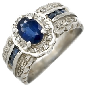 リング 指輪 ブルーサファイア ダイヤ リング Pt900 シルバー 青 プラチナ オーバル  中古