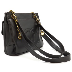 シャネル ショルダーバッグ ココマーク ラムスキン ブラック チェーンショルダー ヴィンテージ 黒 肩掛け 中古