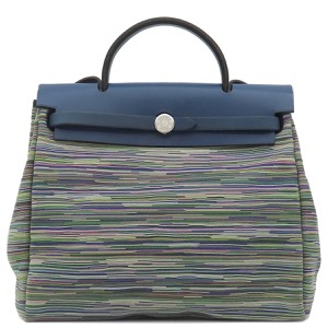 エルメス 2WAYバッグ エールバッグ PM レザー マルチカラー 紺 緑 ショルダー ハンドバッグ 鍵/カデナ/クロシェット欠品  中古