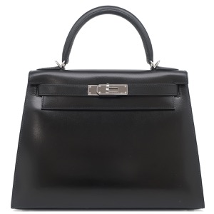 エルメス 2WAYバッグ ケリー28 外縫い ボックスカーフ ブラック 黒 ショルダー   中古