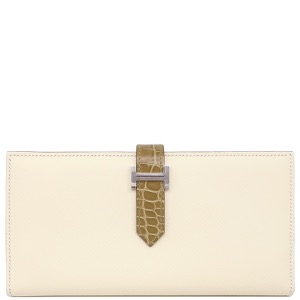 エルメス 長財布 ベアンスフレ タッチ ヴォーエプソン ホワイト未使用 アイボリー クロコ 二つ折り財布  中古