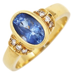 リング 指輪 ブルーサファイア ダイヤリング K18YG ゴールド Au750 18K 青 オーバル  中古