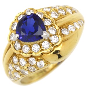 リング 指輪 ブルーサファイア ダイヤリング K18YG ゴールド 青  中古