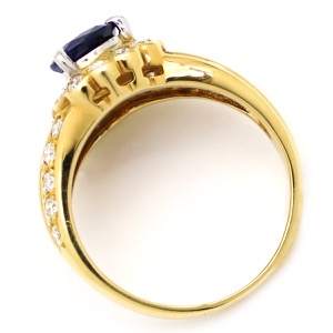 リング 指輪 ブルーサファイア ダイヤリング K18YG ゴールド 青  中古
