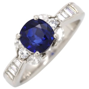 リング 指輪 ブルーサファイア ダイヤリング Pt900 シルバー 青  中古
