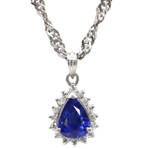 ネックレス サファイア ダイヤモンド Pt900 シルバー Pt850 Pt900 ドロップ ペンダント   中古