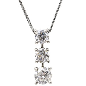 ネックレス Pt900 シルバー Pt900×Pt850 コンビ 3連 ダイヤ ペンダント   中古