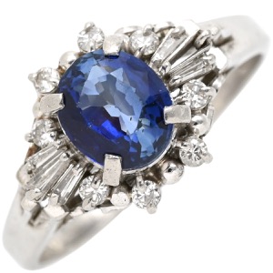リング 指輪 ブルーサファイア ダイヤリング Pt900 シルバー 青  中古