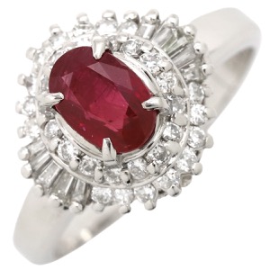 リング 指輪 ルビー ダイヤリング Pt900 シルバー レッド 赤  中古