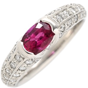 リング 指輪 ルビー ダイヤリング Pt900 シルバー レッド 赤  中古