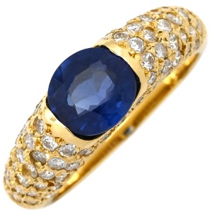 リング 指輪 サファイア ダイヤリング K18YG ゴールド 青 中古
