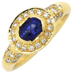 リング 指輪 ブルーサファイア ダイヤリング K18YG ゴールド 青  中古