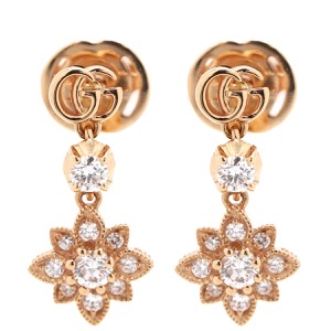 グッチ ピアス GG フローラ ドロップ K18PG ゴールド Au750 GG 花モチーフ ダイヤモンド  中古