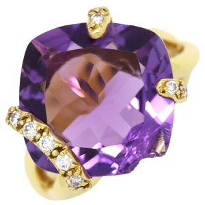 シャネル リング 指輪 アメジスト ダイヤ リング K18YG パープル #48(JP8) 紫 18K 750YG 中古