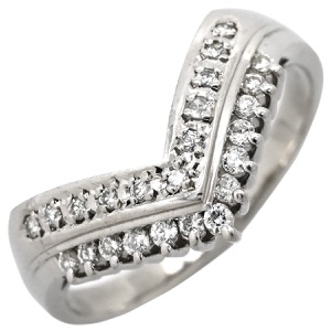 リング 指輪 ダイヤリング Pt900 シルバー V字 Vライン  中古