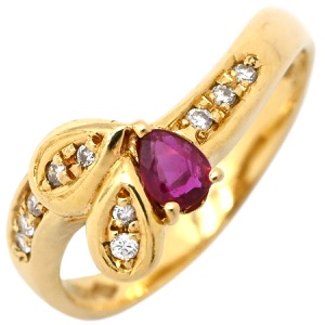 リング 指輪 ルビー ダイヤ リング K18YG ゴールド Au750 18K 18金 レッド 赤  中古