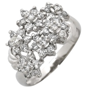 リング 指輪 ダイヤリング Pt900 シルバー フラワーモチーフ  中古