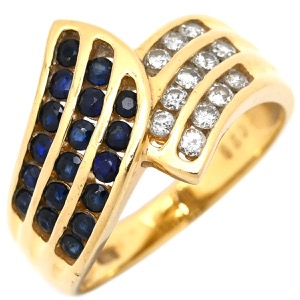 リング 指輪 ブルーサファイア ダイヤリング K18YG ゴールド 18K 750 YG  中古