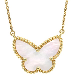 ヴァンクリーフアーペル ネックレス ラッキーアルハンブラ パピヨン ペンダント K18YG ホワイト Au750 蝶 パール  VCARD99500 中古