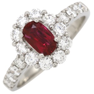 リング 指輪 ルビー ダイヤリング Pt900 シルバー レッド 赤  中古