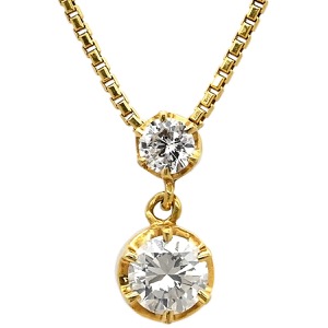 ネックレス ダイヤペンダント K18YG ゴールド 750 18K 2P 2粒 スイング ドロップ  中古