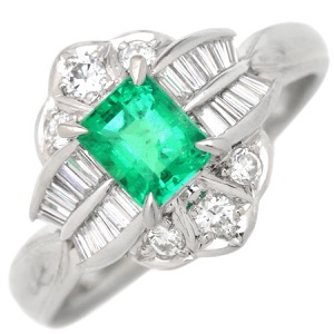 リング 指輪 エメラルド ダイヤモンド リング Pt900 シルバー グリーン 緑   中古