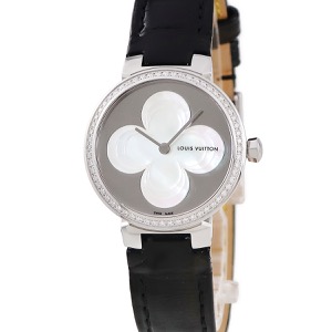 ルイヴィトン タンブールスリム Q1J06 純正ダイヤ シェル ミラー ラウンド クオーツ