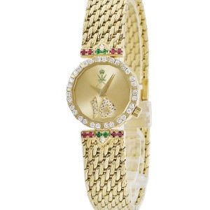 ピアジェ アスプレイ 4276P32S メーカーOH済 K18YG無垢 純正ダイヤ ルビー エメラルド ヴィンテージ 手巻き