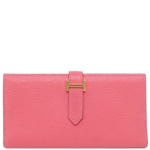 エルメス 長財布 ベアンスフレ シェーブル ピンク 二つ折り財布  中古