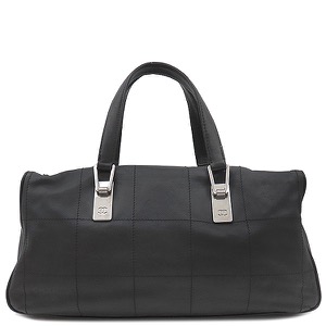 シャネル ハンドバッグ チョコバー レザー ブラック 黒 ボストン 中古