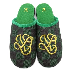 ルイヴィトン 靴 LVパレスライン スリッパ ミュール カーフ グリーン #10 ダミエ 低反発インソール  1ACN7H 中古