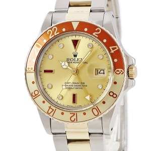 ロレックス GMTマスター 16753RG 62番 K18YG×SS 純正ダイヤ シャンパン ルートビア 70年代後期 希少 自動巻き