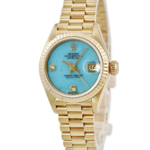 ロレックス デイトジャスト 69178BR N番 K18YG無垢 純正ダイヤ ブルージェダイト 翡翠 自動巻き