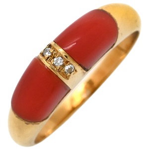リング 指輪 珊瑚 ダイヤリング K18YG ゴールド 赤 サンゴ  中古