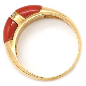 リング 指輪 珊瑚 ダイヤリング K18YG ゴールド 赤 サンゴ  中古