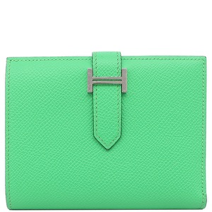 エルメス 二つ折り財布 ベアンコンパクト ヴェルソ ヴォーエプソン グリーン 緑 バイカラー  中古